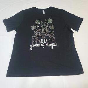 Disney “50 YEARS OF MAGIC!” Castle Sparkly Black Shirt Size XL Bella Canvas